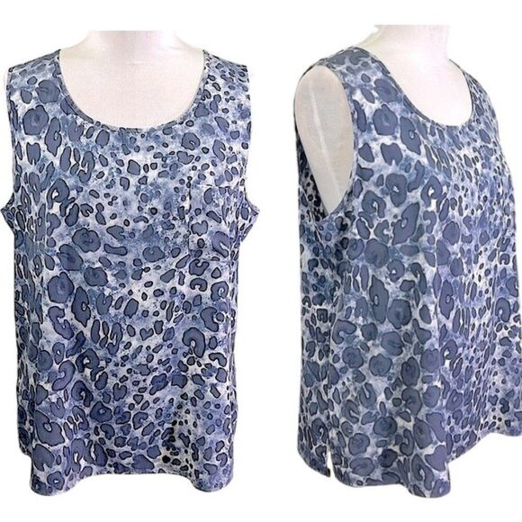 Chico’s Tank Top Size 3  XL Ultra Lightweight Blue Gray Leopard Animal Print - Picture 1 of 14
